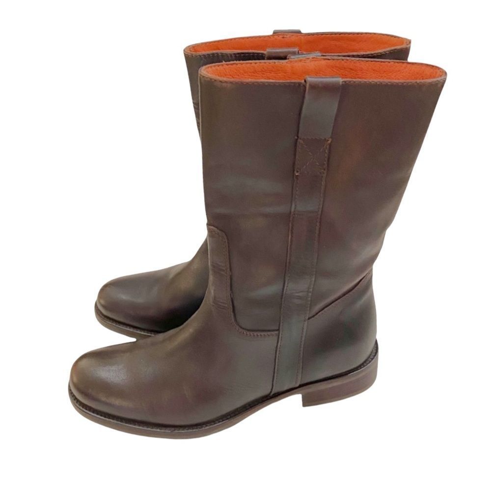J. Crew Brown Heeled Boots with Orange Lining